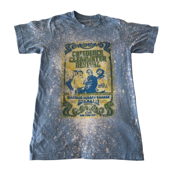 Tops - Creedence Clearwater Revival Concert T Shirt Blue Bleach Tie Dye Graphic Tee